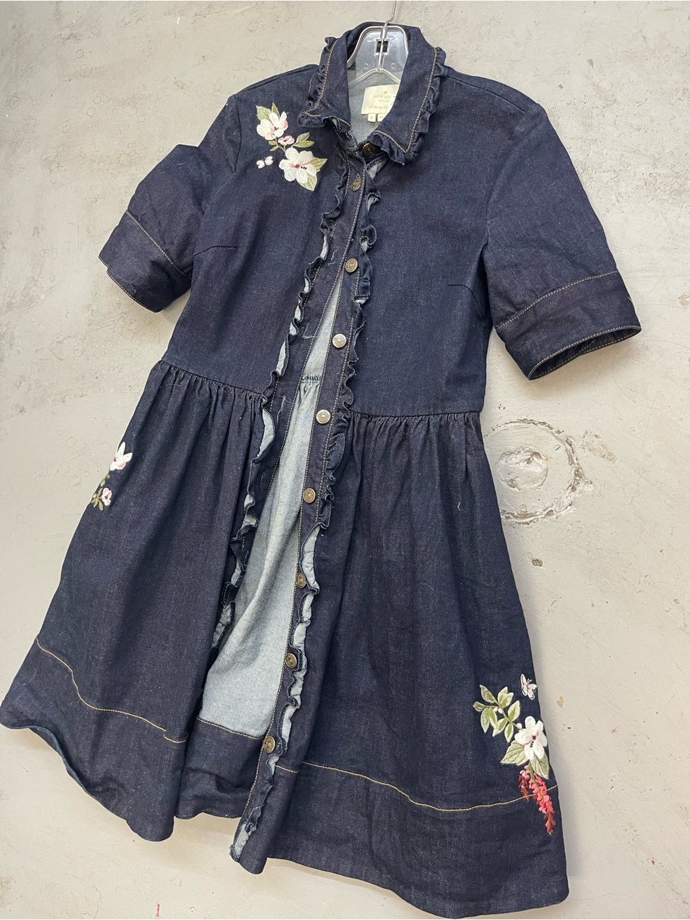 kate spade Navy Denim Shirt Dress with floral Stitching - Picture 5 of 7